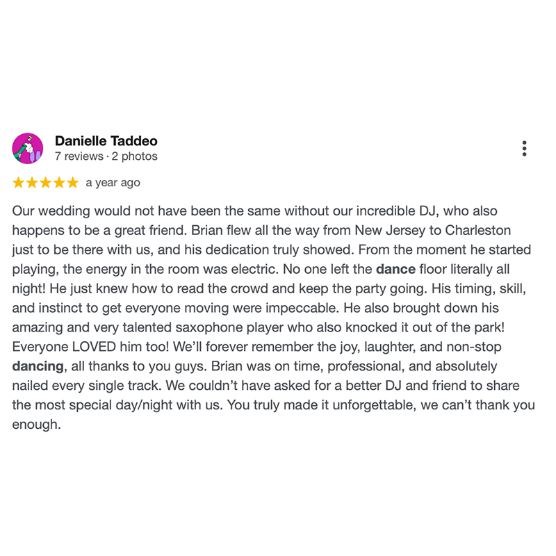 5-star wedding review for Vibrant Events