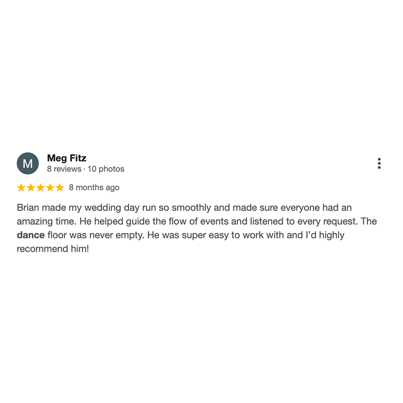 5-star wedding review for Vibrant Events